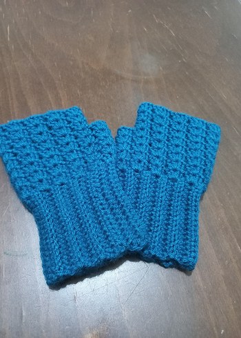 Örgü Mavi Parmaksız Kadın Eldiveni - Görsel 2