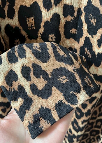 l Beden Kahverengi Leopar Desenli Kadın Bluz
