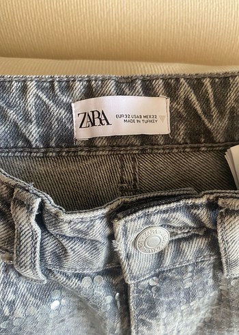 32 Beden gri Renk Gri Kadın Düğmeli Jean Zara