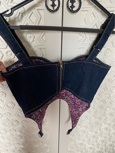 xs Beden mavi Renk Denim kot büstiyer