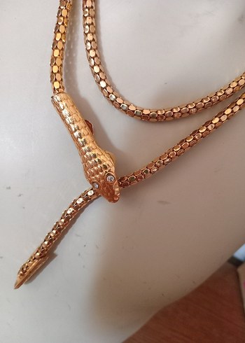 Diğer Yılan Desenli Zincir Detaylı Altın Kolye