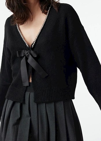 Trendyolmilla Siyah V Yaka Triko Kadın Hırka - Görsel 2