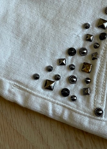 Roman beyaz aplikeli kadın Kot Pantolon - Görsel 5