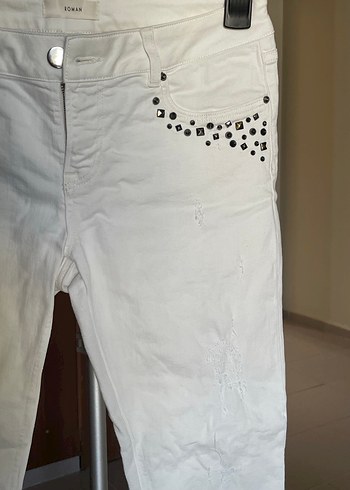 Roman beyaz aplikeli kadın Kot Pantolon - Görsel 6