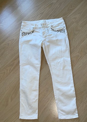 Roman beyaz aplikeli kadın Kot Pantolon - Görsel 4