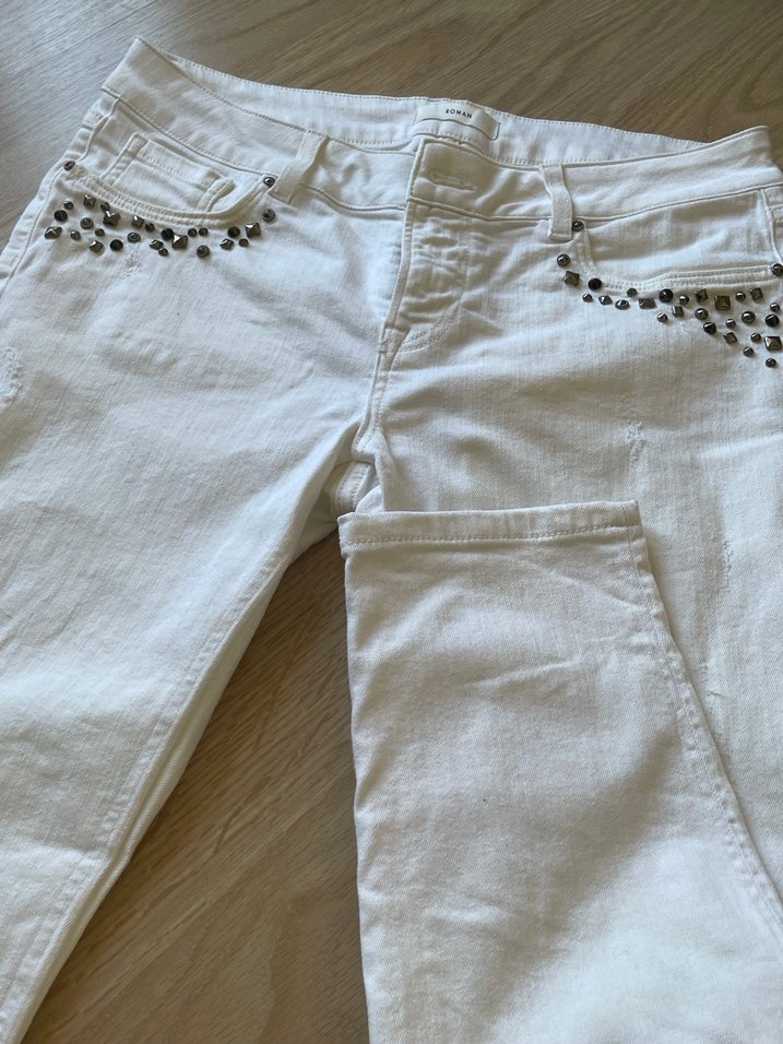 Roman beyaz aplikeli kadın Kot Pantolon - Görsel 2