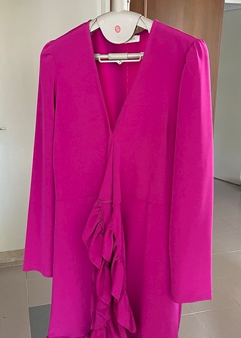 Uzun Kollu Mor-Fuşya Kadın Elbise - Görsel 3