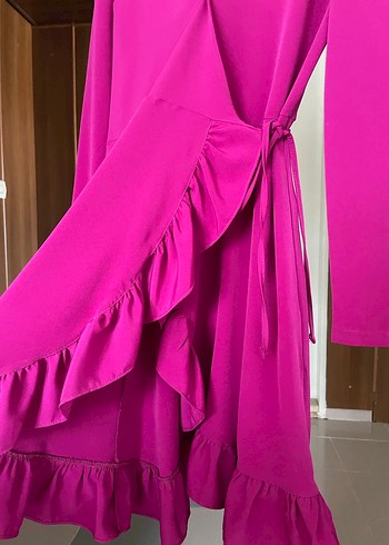 Uzun Kollu Mor-Fuşya Kadın Elbise - Görsel 5