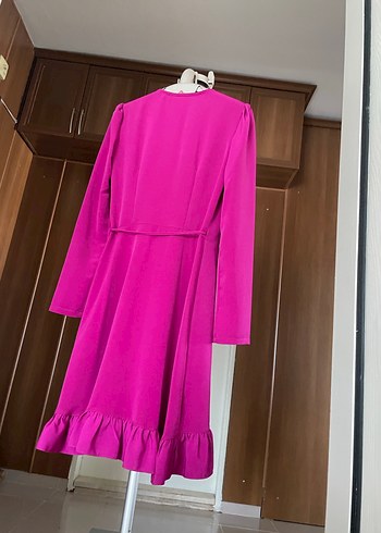 Uzun Kollu Mor-Fuşya Kadın Elbise - Görsel 6