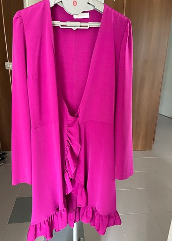 Uzun Kollu Mor-Fuşya Kadın Elbise - Görsel 9