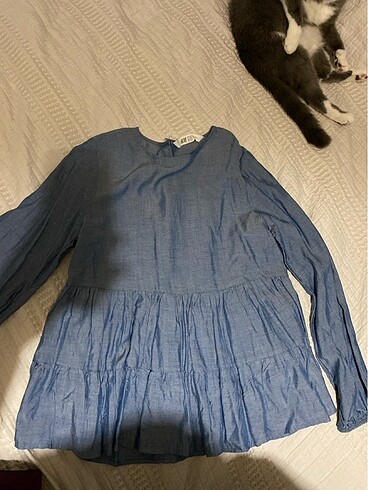 H&M sıfır ince bluz kot rengi