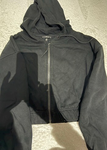 l Beden siyah Renk Fermuarlı Siyah Kapüşonlu Kadın Sweatshirt