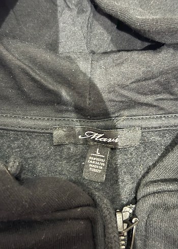 l Beden Fermuarlı Siyah Kapüşonlu Kadın Sweatshirt