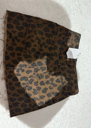 Bershka Kahverengi Leopar Desenli Mini Etek