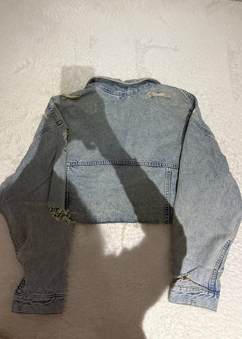 s Beden Düğmeli Gri Kadın Denim Ceket