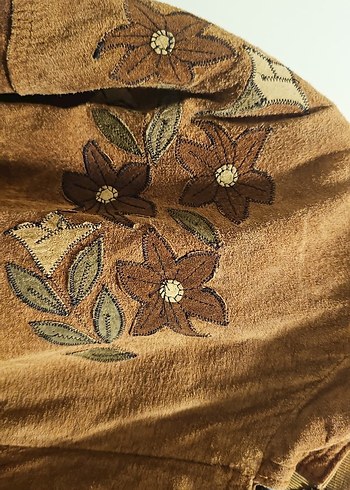 Kahverengi Nakışlı Süet Ceket/Mont - Görsel 2