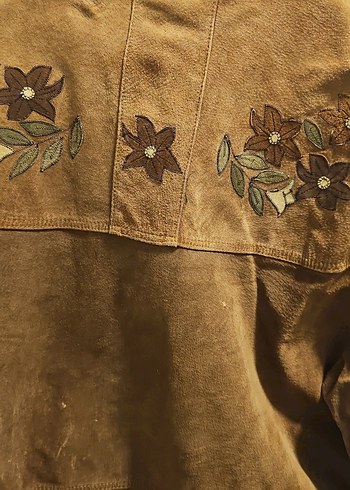 Kahverengi Nakışlı Süet Ceket/Mont - Görsel 9