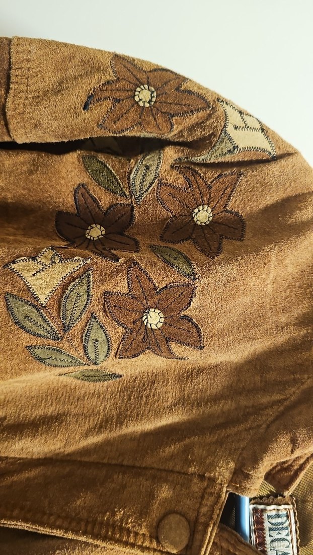 Kahverengi Nakışlı Süet Ceket/Mont - Görsel 2