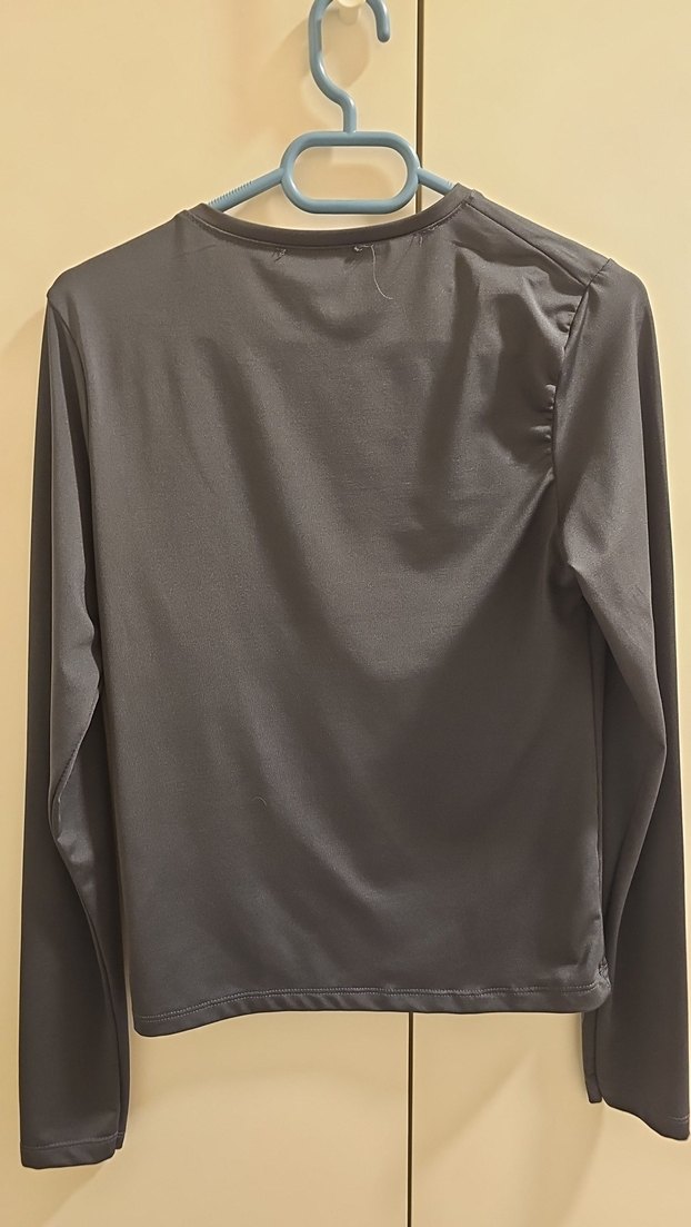 Kadın Gri Uzun Kollu Basic Fit Tişört - Görsel 2