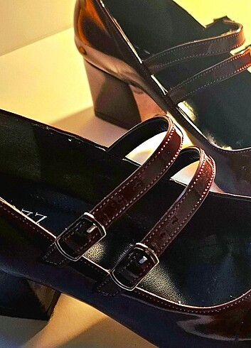 37 Beden bordo Renk Mary Jane Küt Burun Rugan Topuklu Ayakkabı
