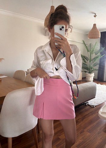 Zara Pembe Pilili Mini Etek