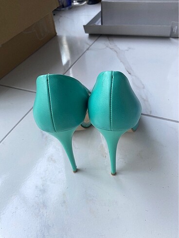 39 Beden Turkuaz yeşil stiletto ince topuk ayakkabı yeni