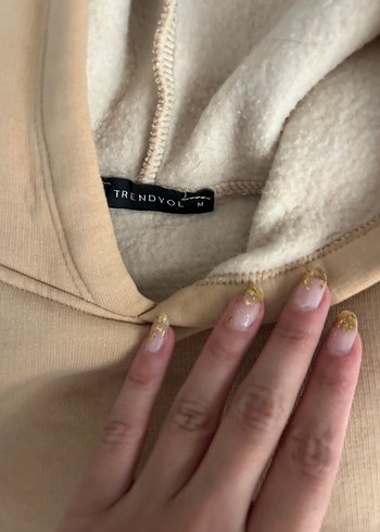 m Beden camel Renk Bej Kapüşonlu Rahat Kesim Sweatshirt
