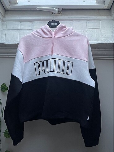 Puma sweatshirt beyaz siyah pembe şeritl