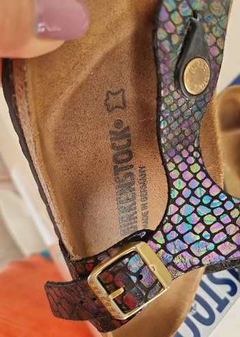 35 Beden Birkenstock Çok Renkli Yılan Desenli Dolgu Topuk Terlik