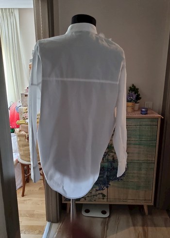 Fırfırlı Beyaz Pamuklu Kadın GömlekTWIST MARKA - Görsel 4