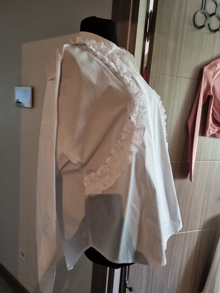 Fırfırlı Beyaz Pamuklu Kadın GömlekTWIST MARKA - Görsel 5