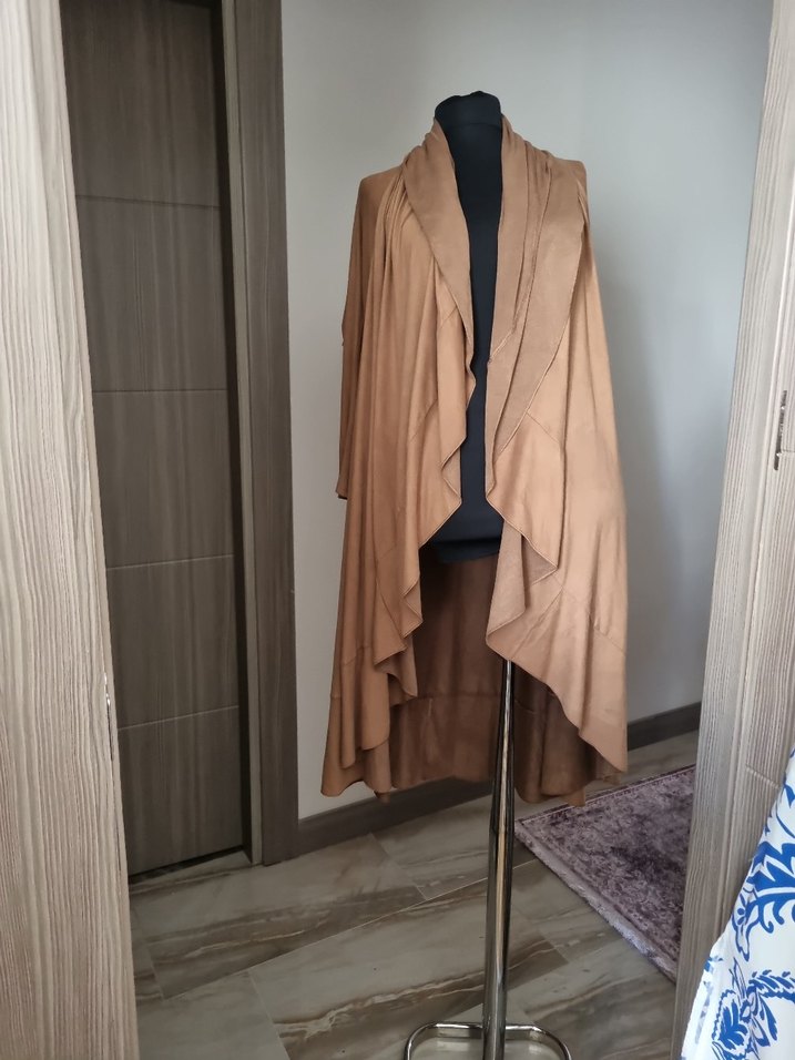 Bej Süet Salaş Uzun Hırka AFRODIT MARKA - Görsel 2