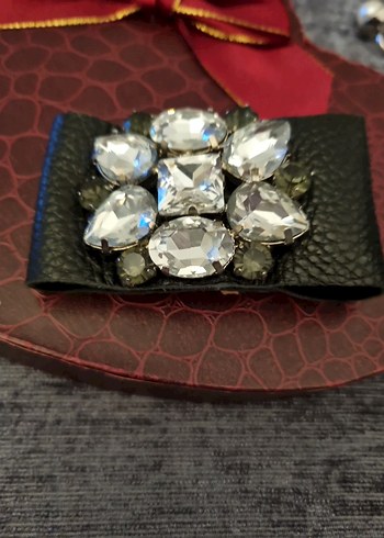 Taşlı Kemerli Yılan Desenli Gri Broş.Deri - Görsel 2