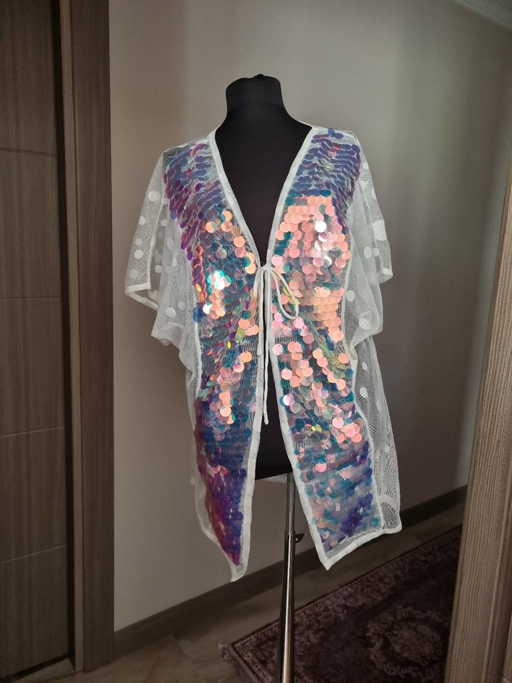 Işıltılı Payetli Transparan Kimono pareo - Görsel 3