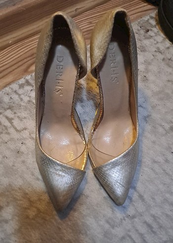 Altın Rengi Yılan Desenli Stiletto Topuklu Kadın Ayakkabı - Görsel 2