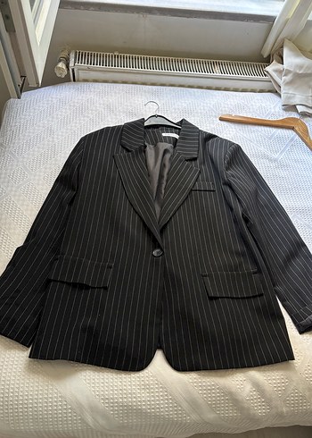 Siyah Çizgili Kadın Blazer Ceket
