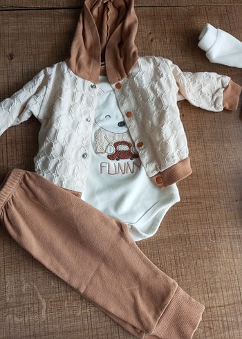 Baby Mol Erkek Bebek Bohem Tarzı 3'lü Kahverengi Takım