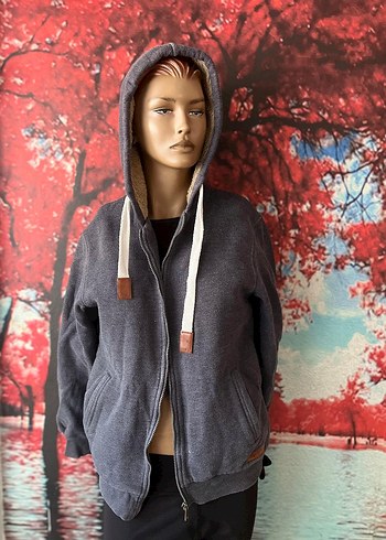 Gri Kapüşonlu Fermuarlı Sweatshirt