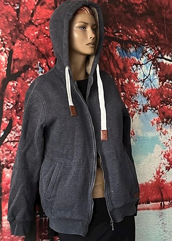 Diğer Gri Kapüşonlu Fermuarlı Sweatshirt