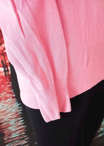 l Beden pembe Renk Pembe V Yakalı Kadın Triko Kazak