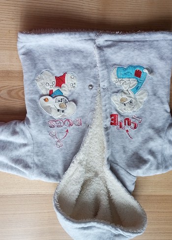 Kürk Detaylı Gri peluş mont - Görsel 2