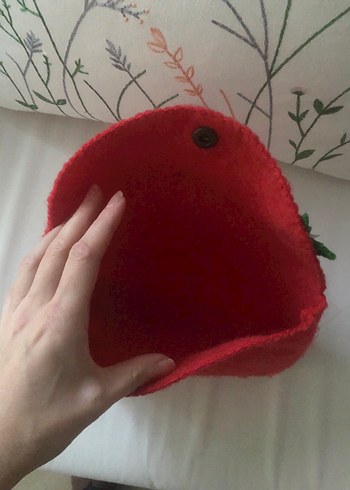 Nakışlı Kırmızı Kadın Clutch Çanta - Görsel 2