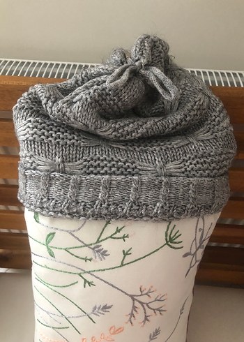 Kadın Gri Örgü Bohem Bere - Görsel 2