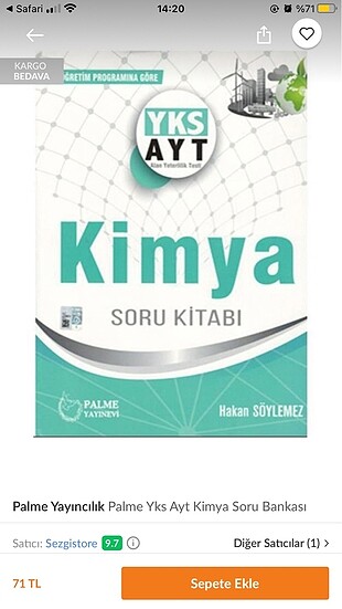 Palme yayınları Ayt kimya soru kitabı