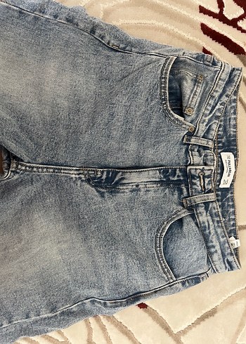 Pull and Bear Pullu and bear Düğmeli Gri Mavi Kadın Denim Midi Pantolon