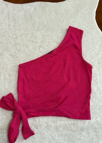 Pembe Tek Omuzlu Bağlamalı Crop Top