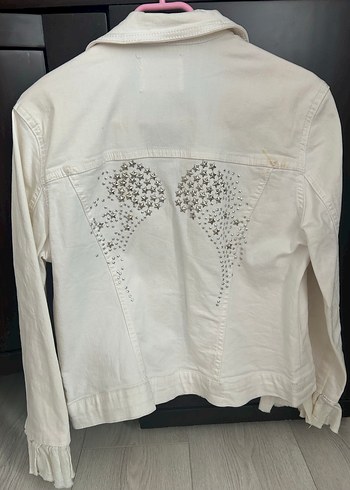 Nakışlı Beyaz Denim Kadın Ceket
