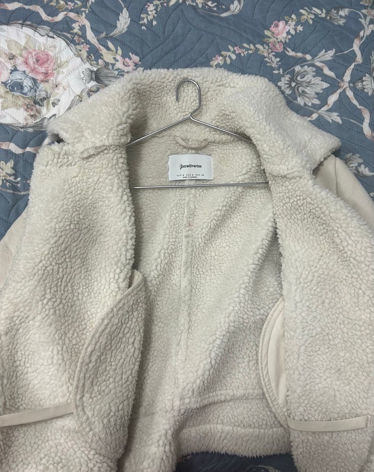 Stradivarius Kürklü Beyaz Kadın Ceket - Görsel 5