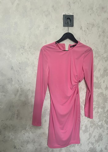 Pembe V Yaka Mini Elbise - Görsel 2