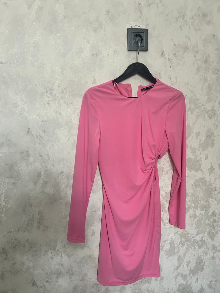 Pembe V Yaka Mini Elbise - Görsel 2